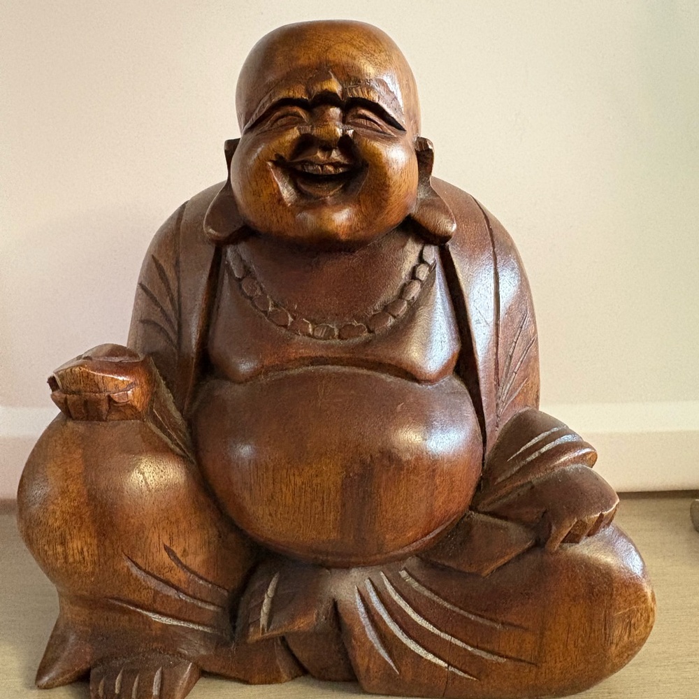 Brown Wooden Laughing Buddha Decor Accent